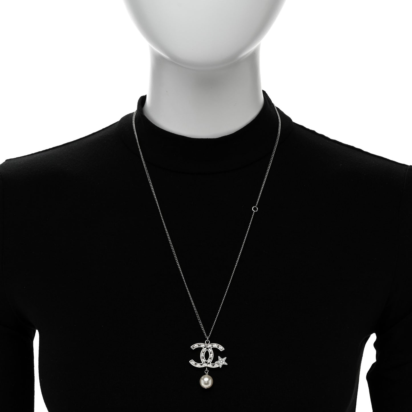 Crystal CC Star Pearl Drop Necklace Silver