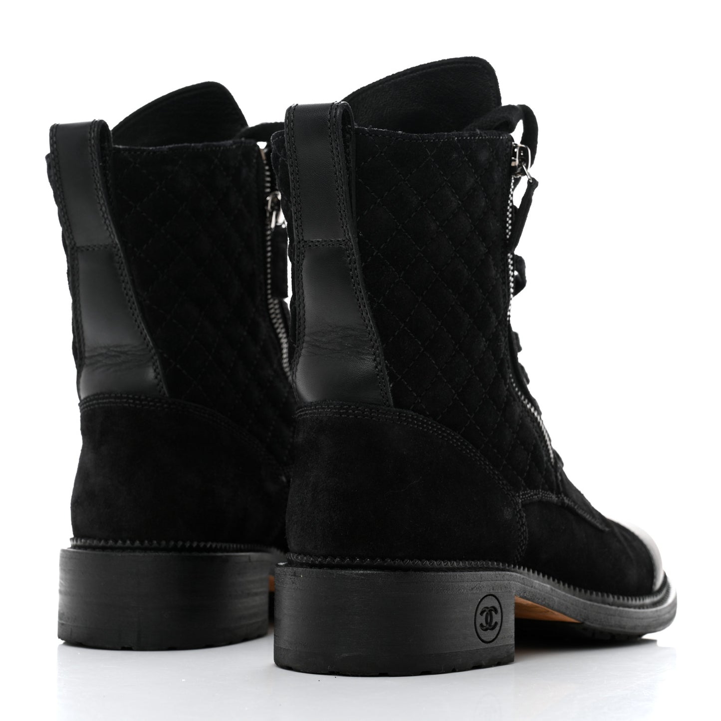 Suede Quilted CC Lace Up Combat Boots 38.5 Black