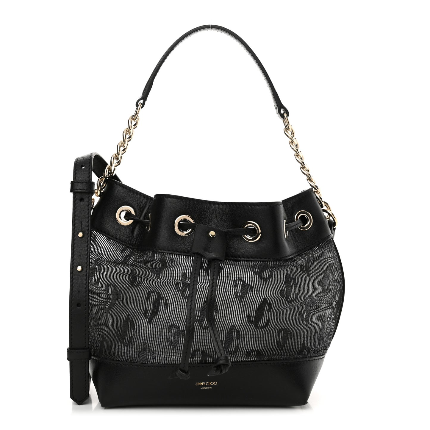 Calfskin Mesh JC Logo Juno Bucket Bag Black