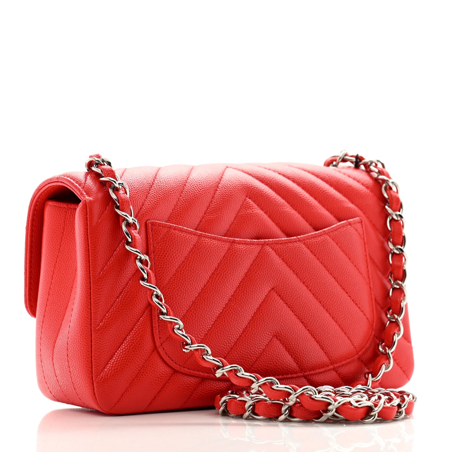 Caviar Chevron Quilted Mini Rectangular Flap Red
