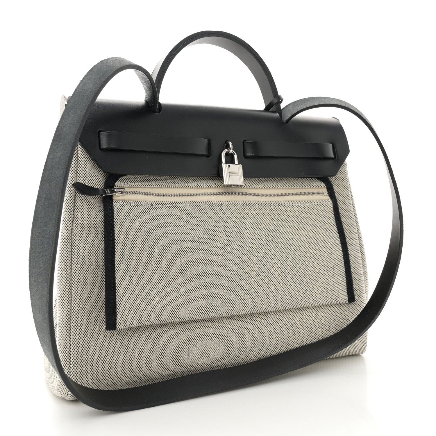 Hermes Vache Hunter Toile H Pegase Pop Herbag Zip Retourne 31 PM Bleu Indigo Ecru Black 4 of 14