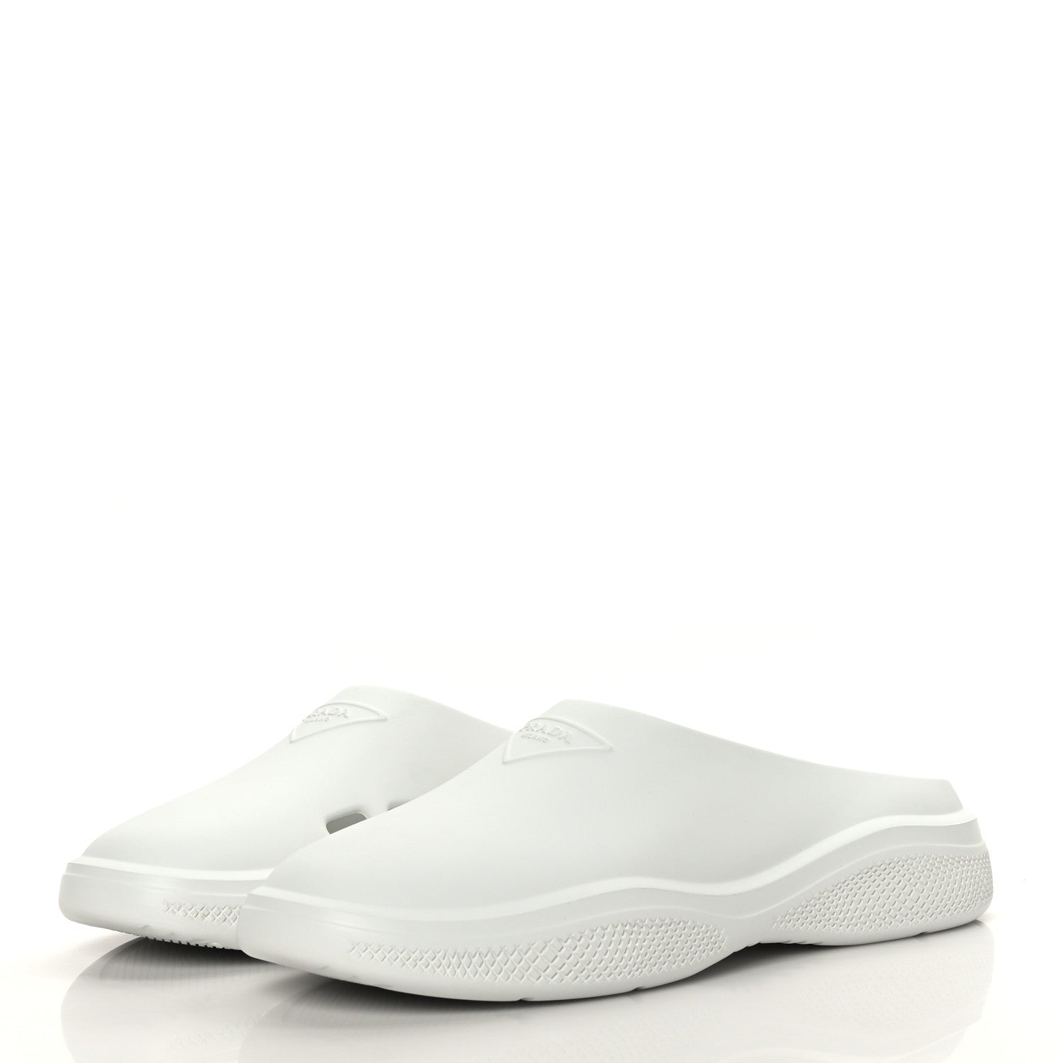 Prada Soft Mellow Rubber Triangle Logo Embossed Mens Mules 45 White 3 of 8