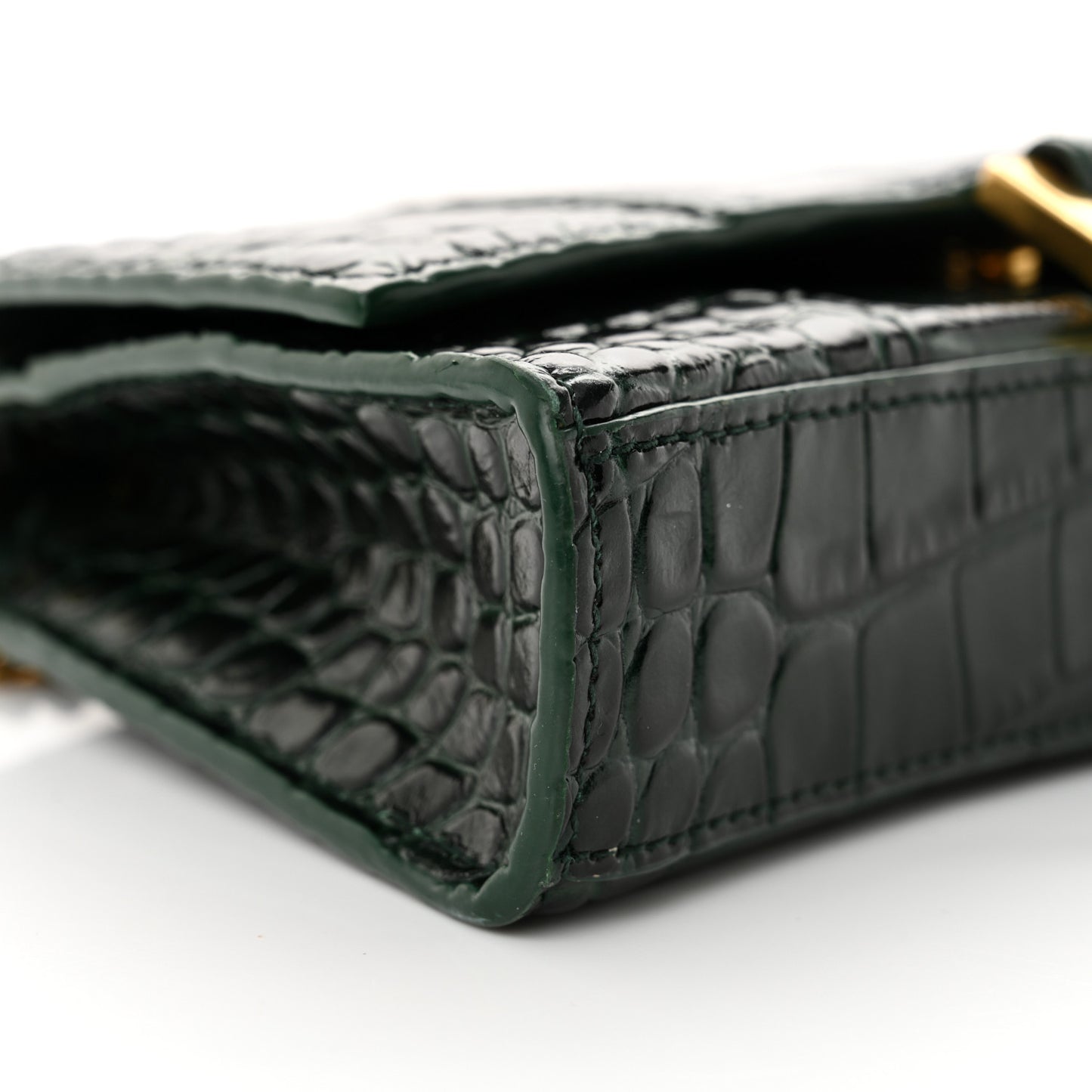 Shiny Calfskin Crocodile Embossed Hourglass Chain Bag Forest Green