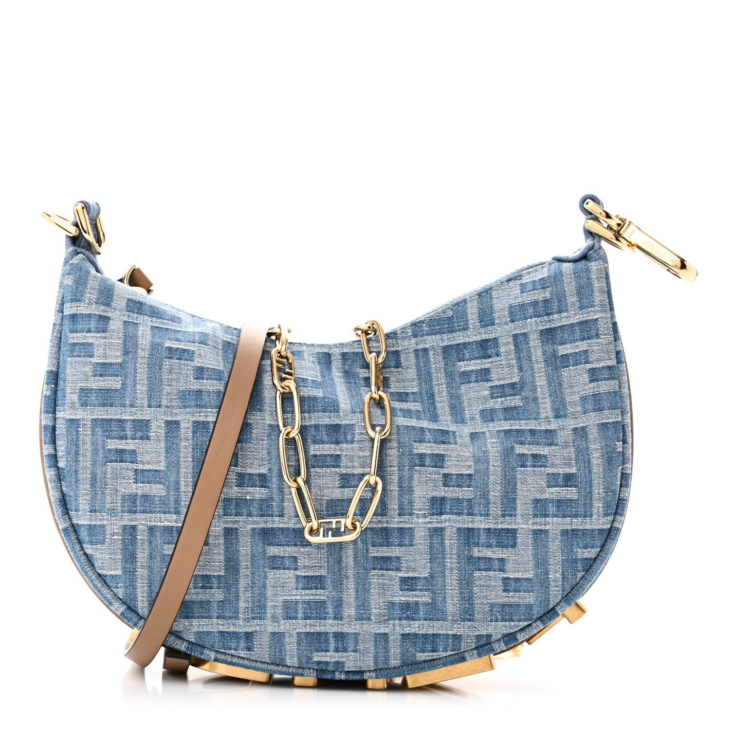 Fendi Denim Vitello King F is Fendi FF Embroidered Mini Fendigraphy Hobo Bag Denim Sand 1 of 10