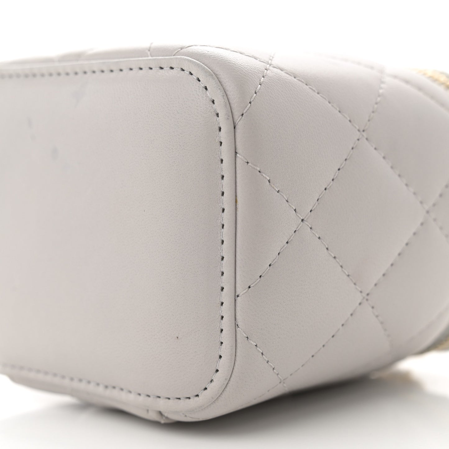 Lambskin Quilted Top Handle Mini Vanity Case With Chain Grey
