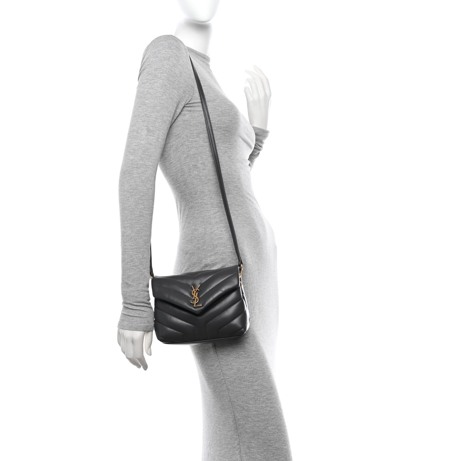 Saint Laurent Calfskin Y Quilted Monogram Toy Loulou Crossbody Bag Storm 2 of 13