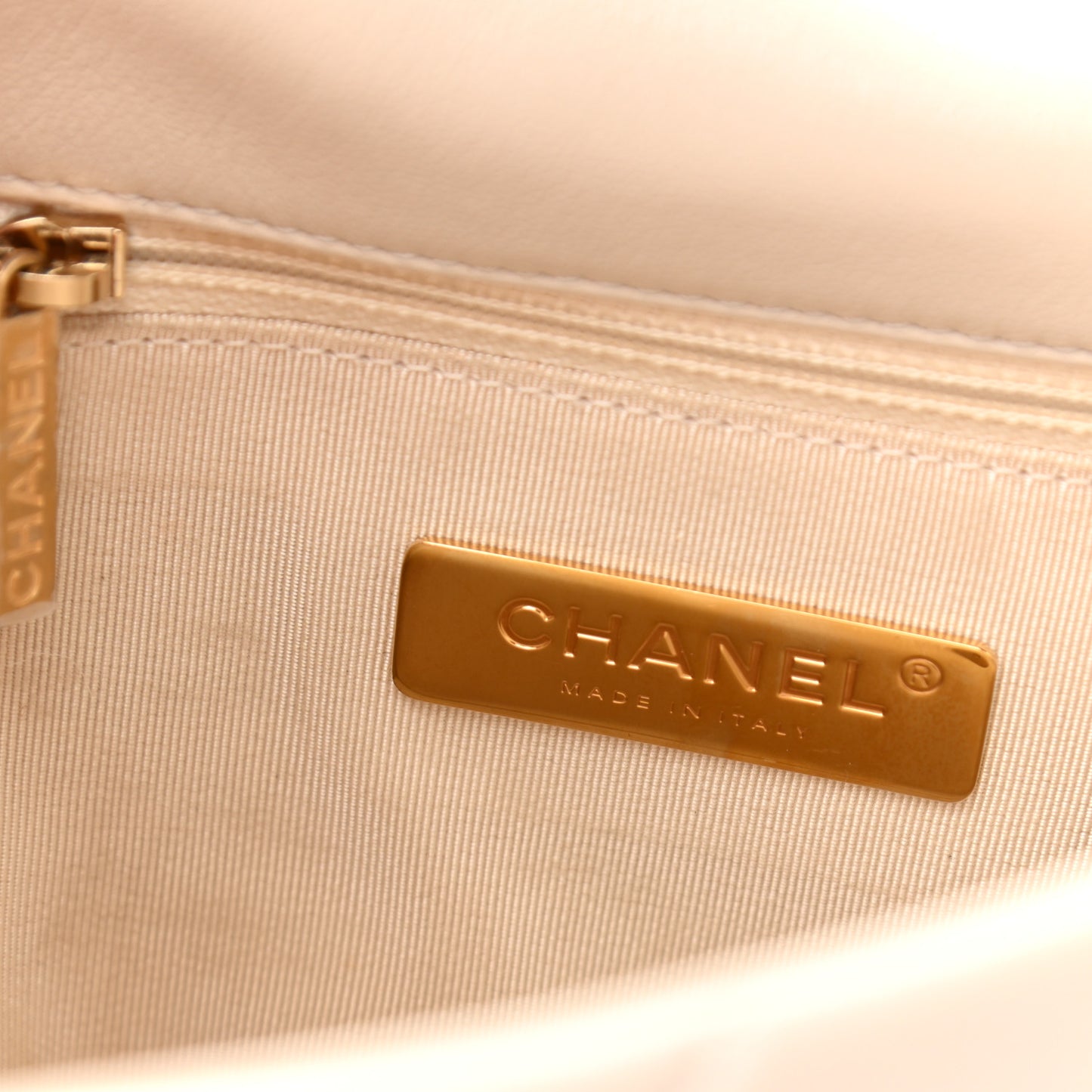 Lambskin Quilted Medium Chanel 19 Flap Light Beige