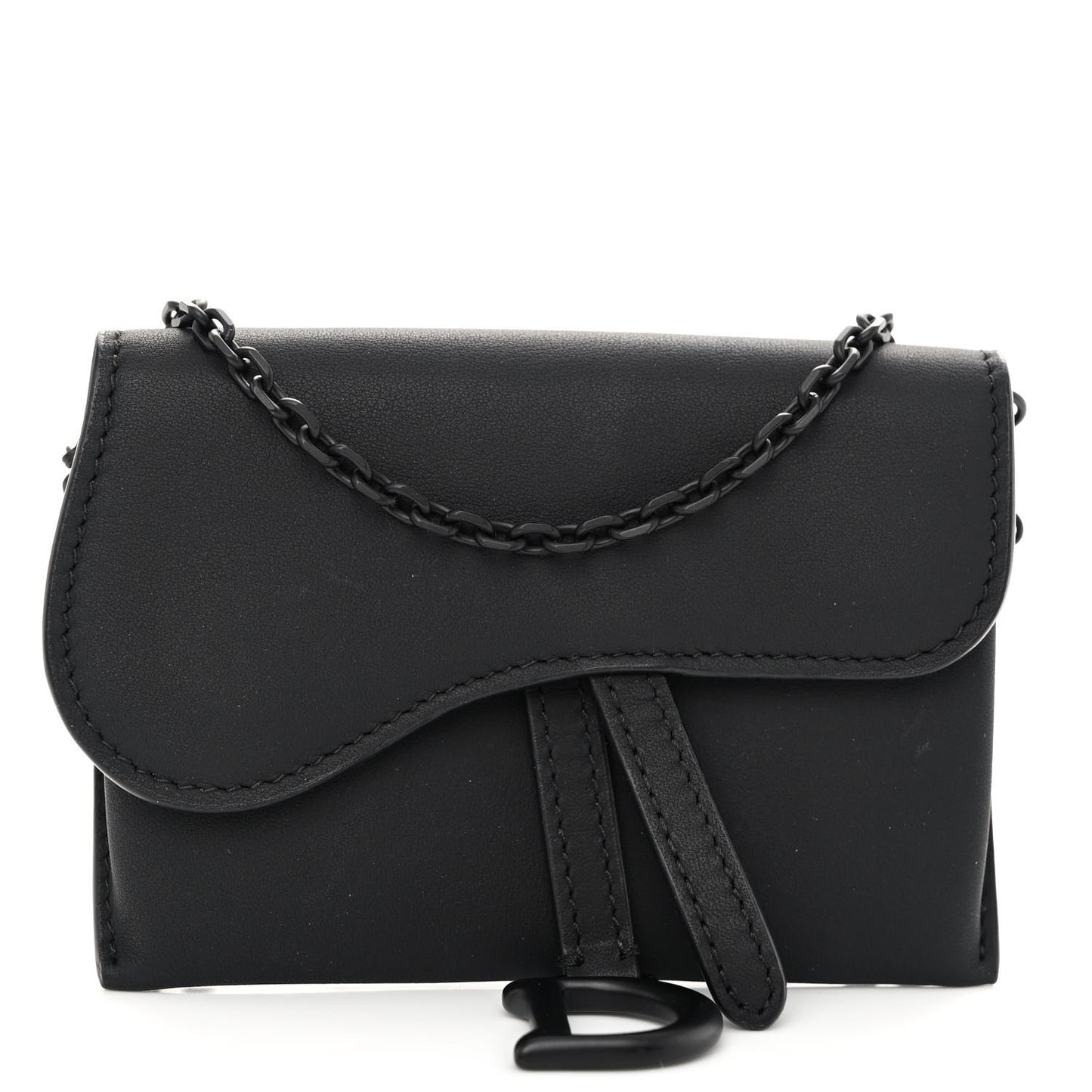 Ultra Matte Calfskin Nano Saddle Chain Pouch Black