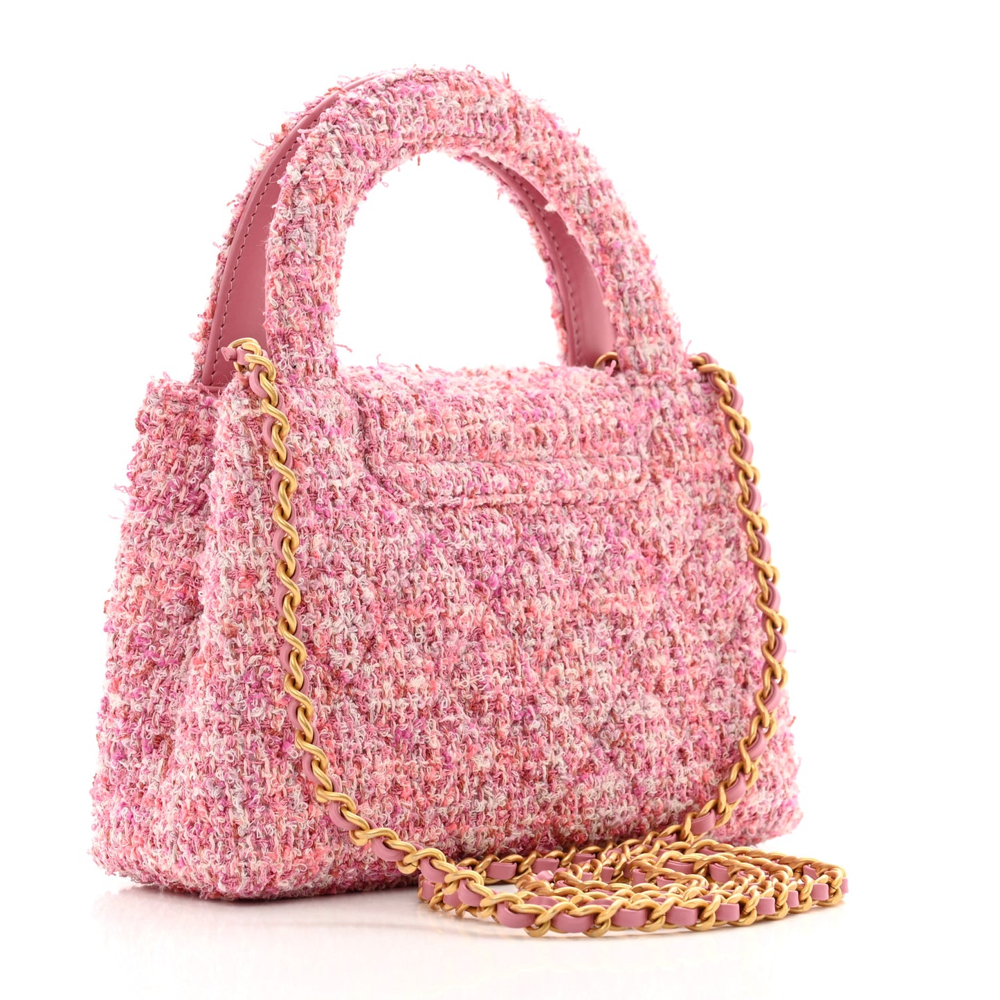 Tweed Quilted Nano Kelly Shopper Pink