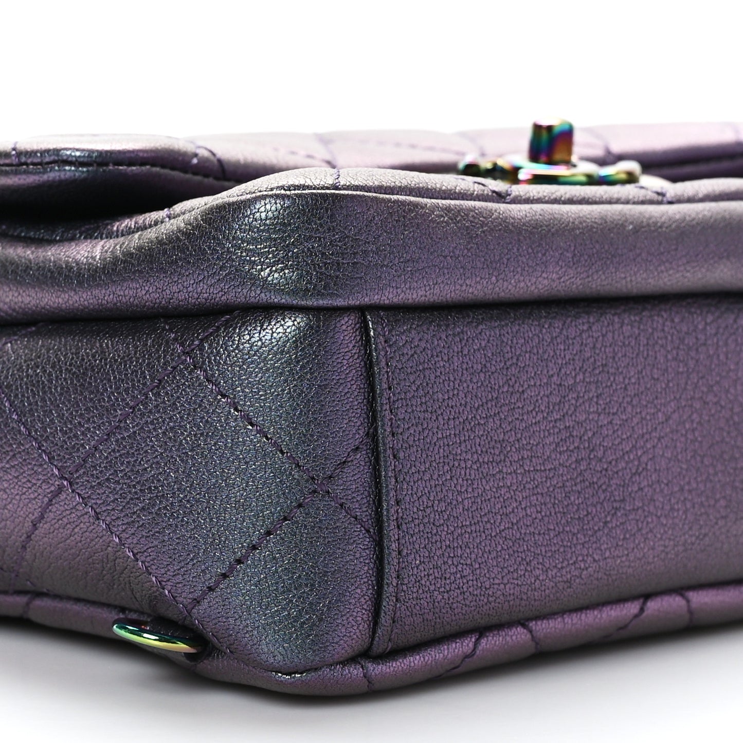 Iridescent Goatskin Quilted Small Double Carry Waist Chain Flap Purple