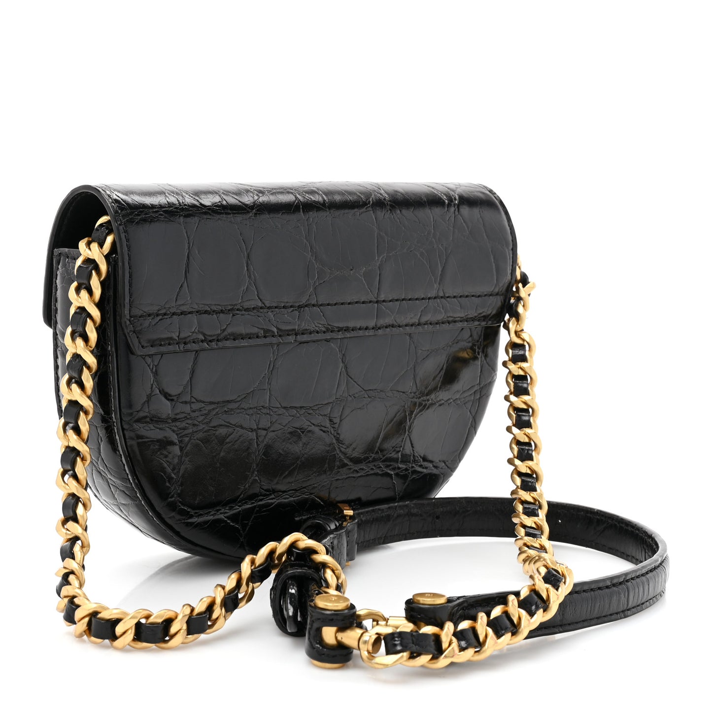 Crocodile Embossed Calfskin W Legacy Saddle Bag Black