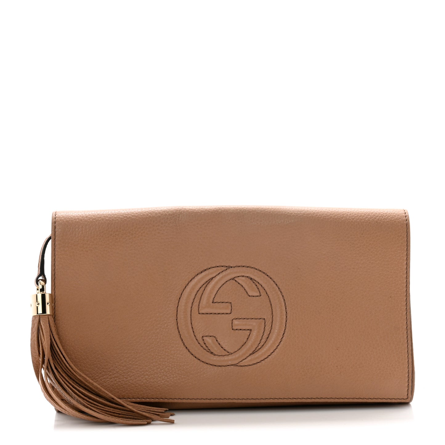 Pebbled Calfskin Medium Soho Clutch Camelia