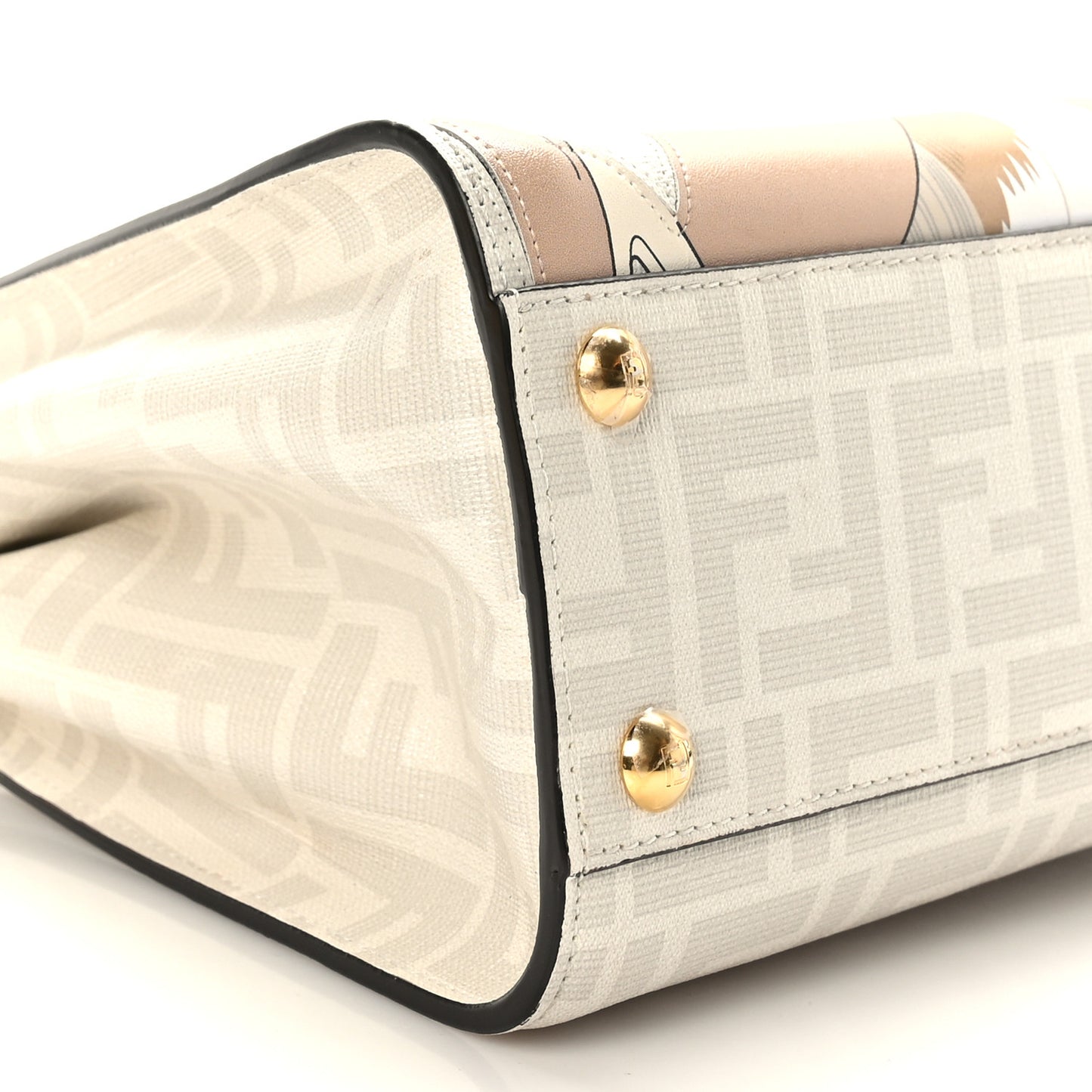Glazed Fabric Nappa FF Disco Girls Inlay Mini Peekaboo Iconic Satchel Bianco Perla Multicolor
