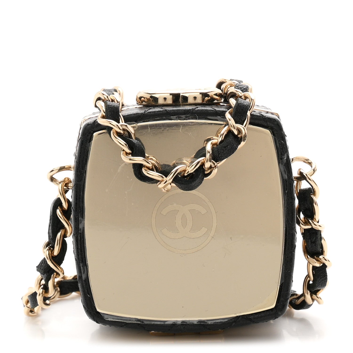 Chanel Lambskin Quilted Small Beauty Box Clutch With Chain Black