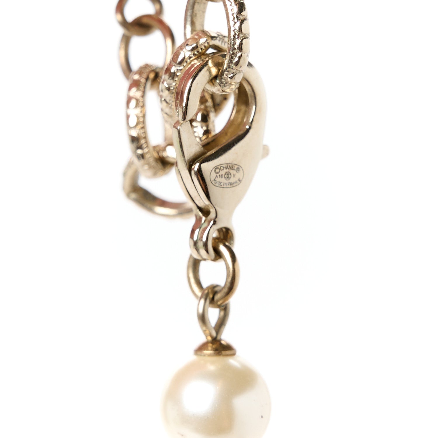 Chanel Crystal Pearl CC Long Necklace Gold 4 of 5