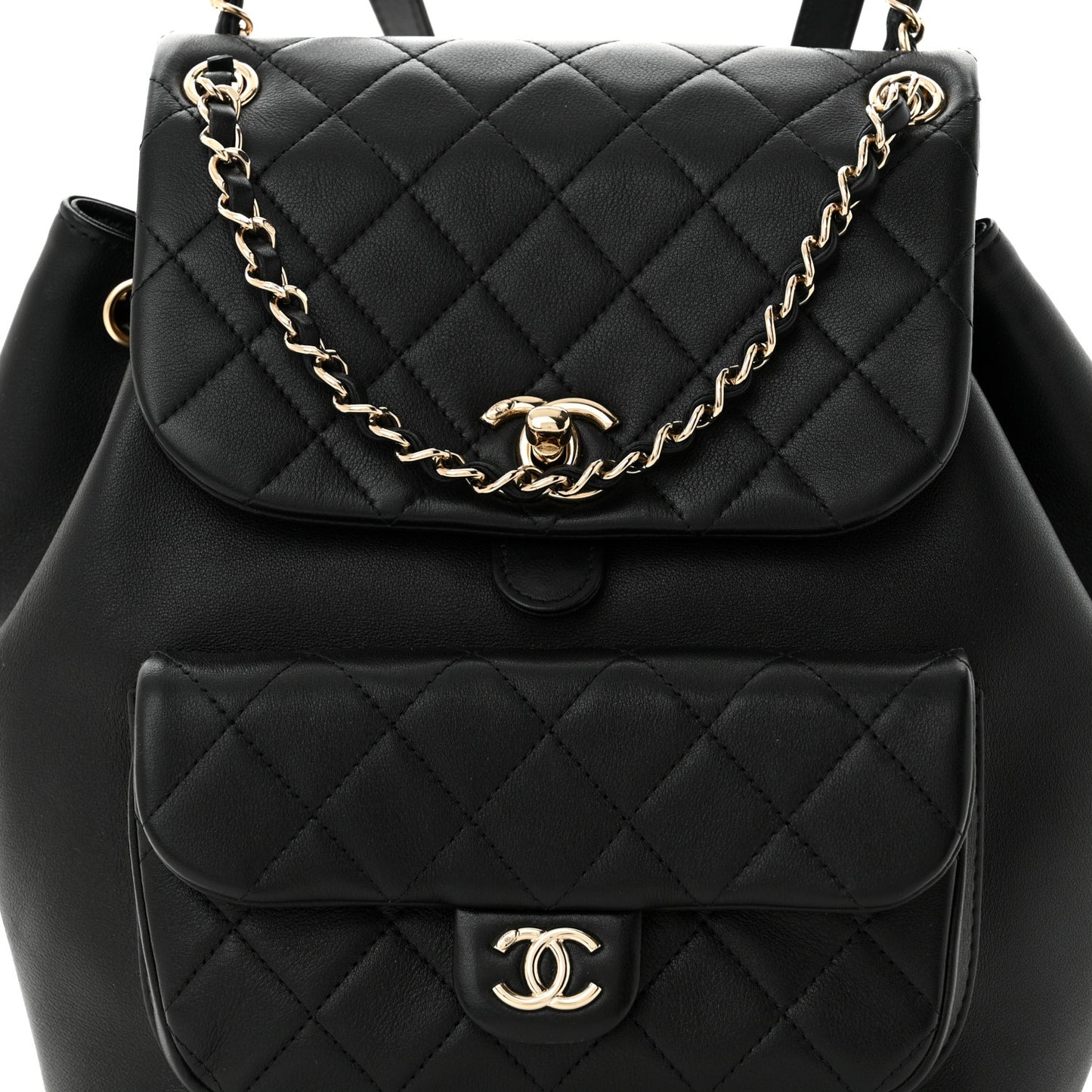Lambskin Quilted Large Duma Drawstring Backpack Black