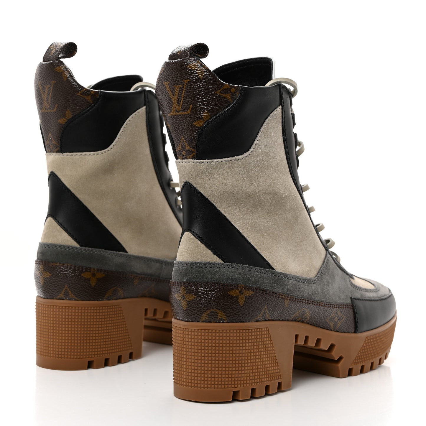 Suede Calfskin Monogram Platform Desert Boots 37.5 Dark Gray