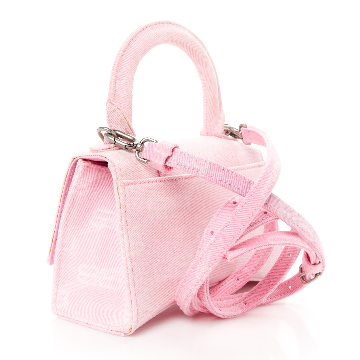 Washed Denim BB Monogram Hourglass Top Handle Bag XS Pink