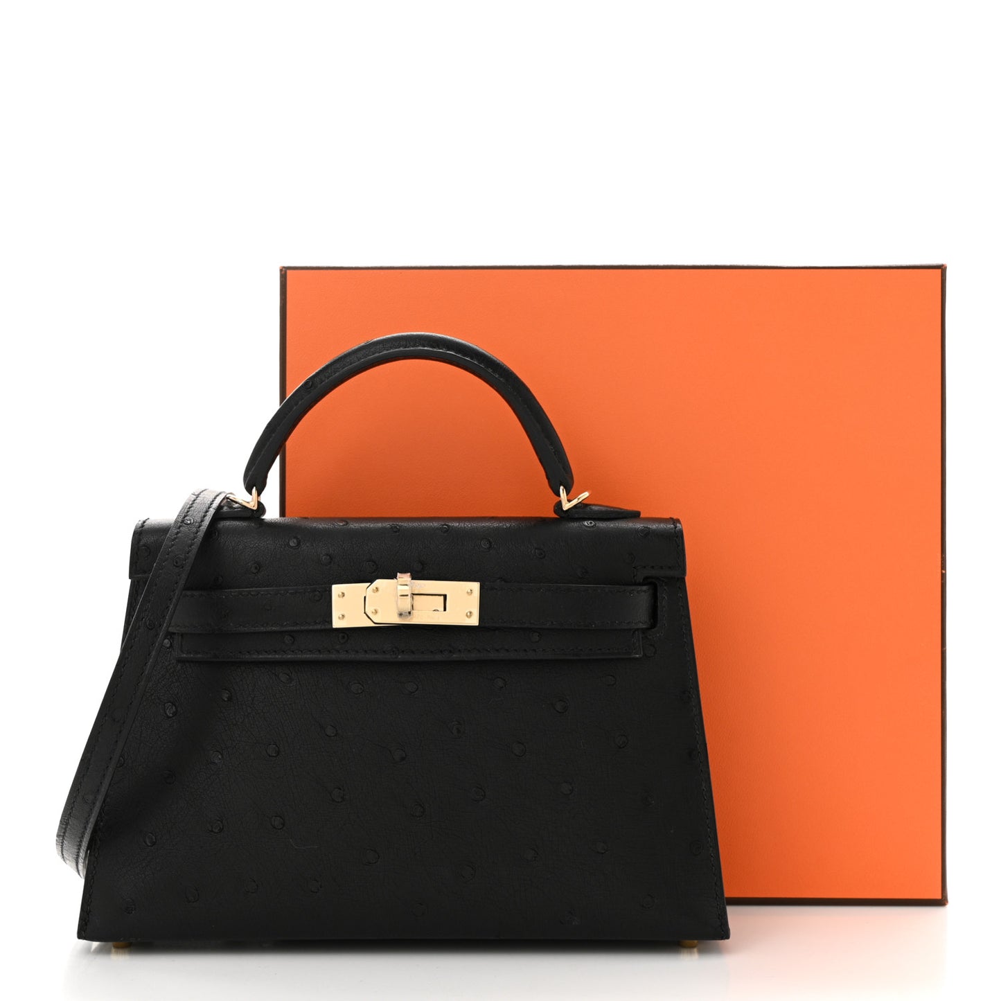 Ostrich Kelly Sellier Mini 20 Black
