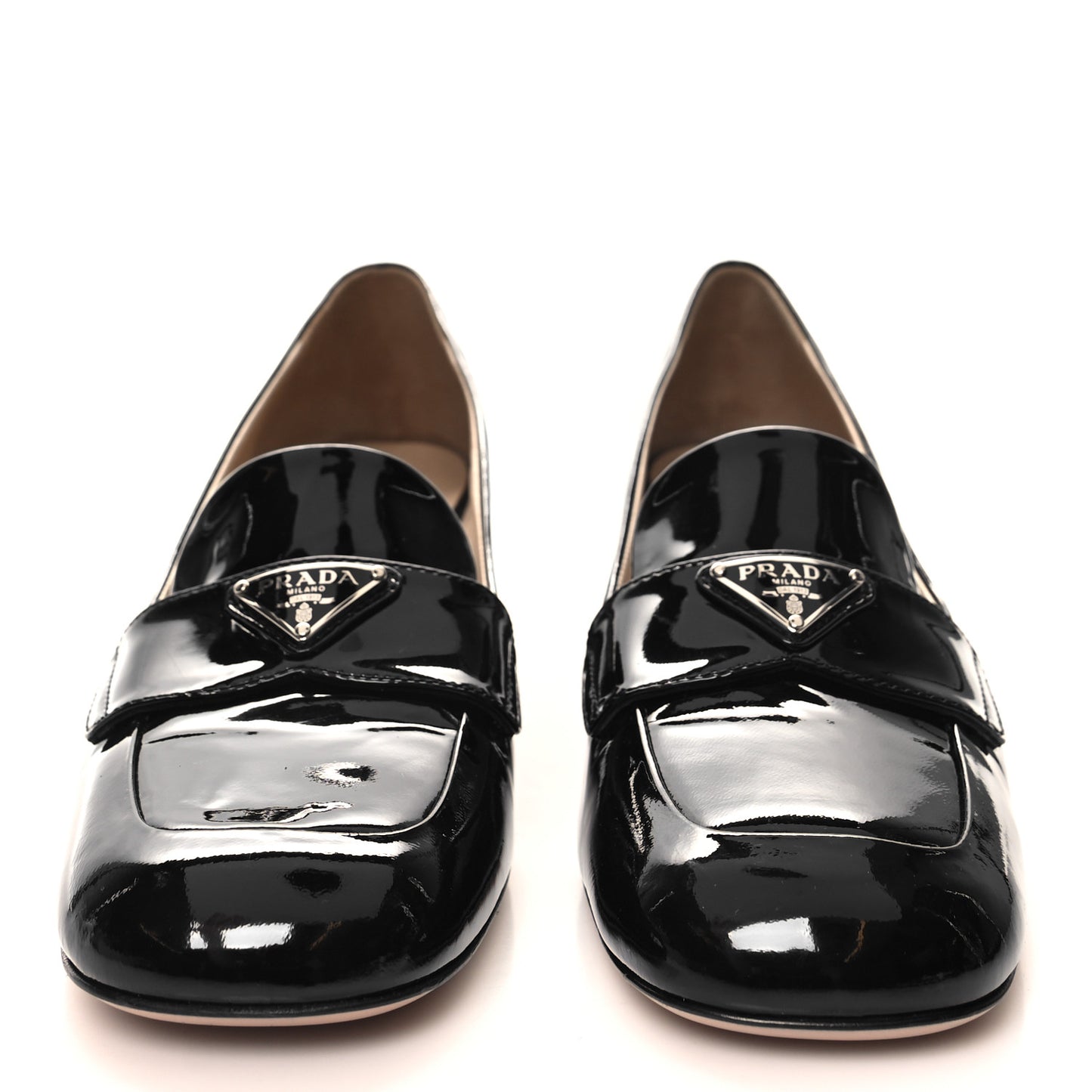 Patent Metal Triangle Logo 85mm Loafers 38.5 Black