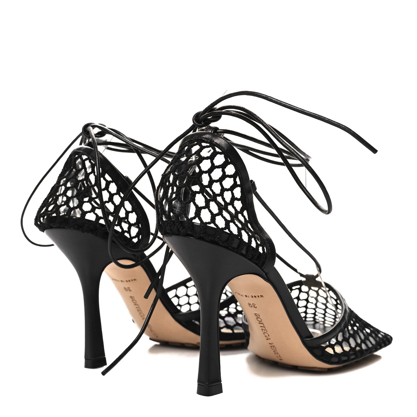 Mesh Nappa Stretch Ankle Tie 90mm Sandals 39 Black