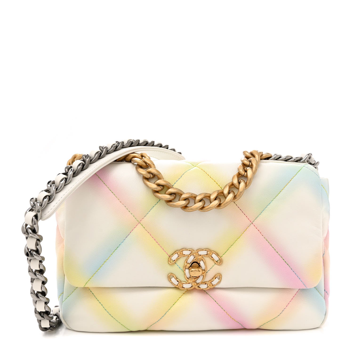 Chanel Printed Goatskin Quilted Medium Chanel 19 Flap White Multicolor 1 of 11