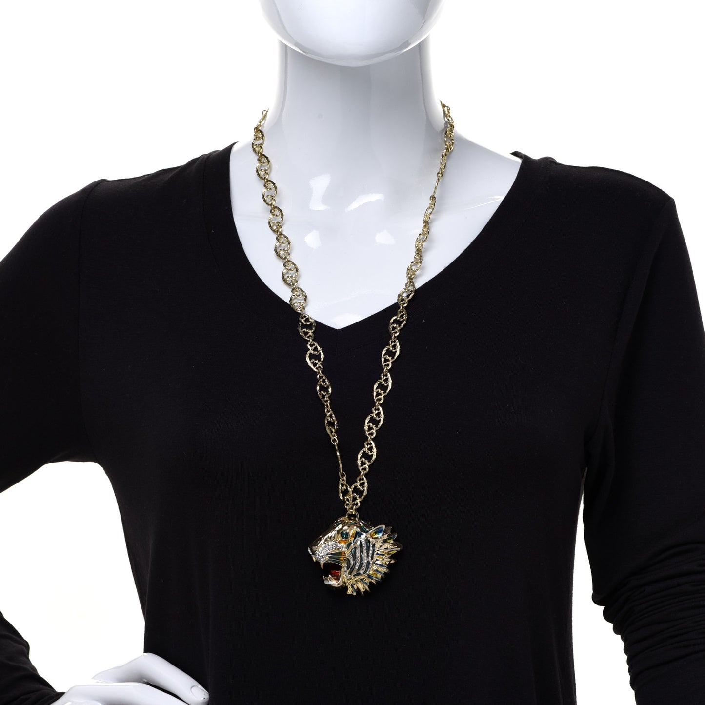 Metal Crystal Enamel Rajah Necklace Gold Blue