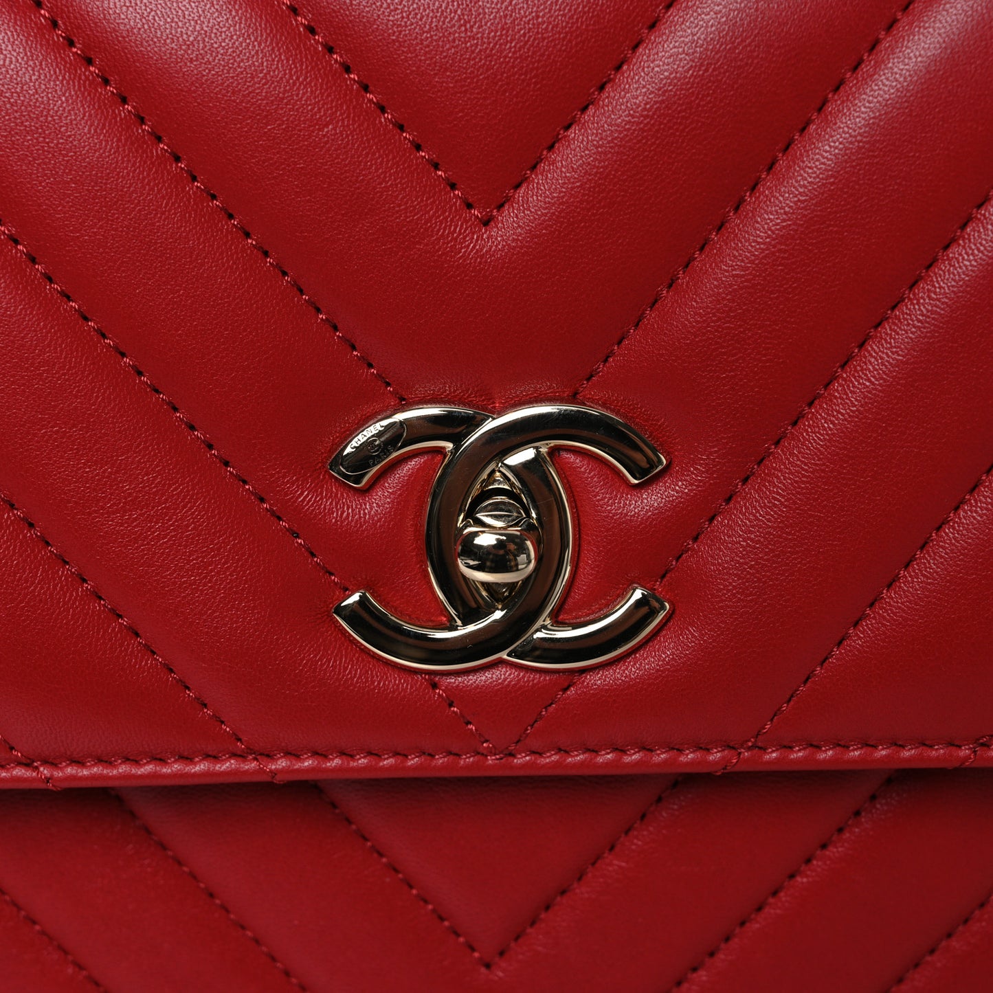 Lambskin Chevron Quilted Medium Trendy CC Dual Handle Flap Bag Red