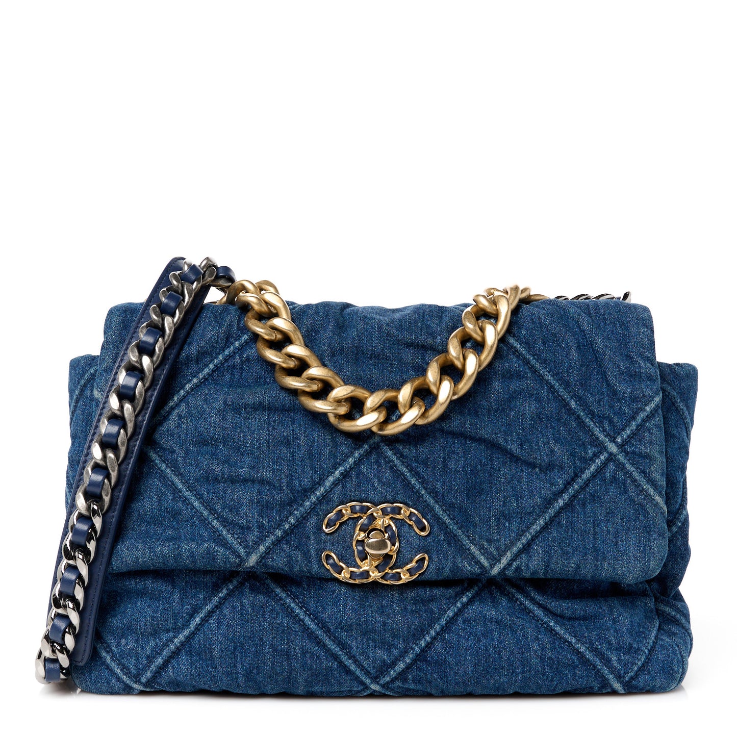 Denim Quilted Large Chanel 19 Flap Blue