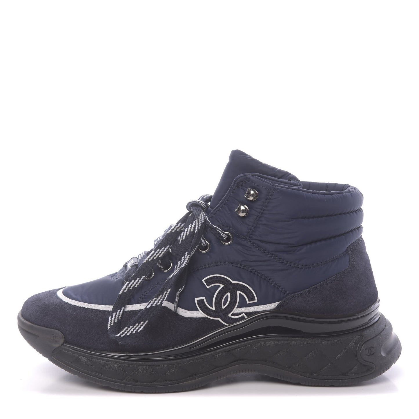 Fabric Calfskin Suede Womens CC Sneakers 37 Navy