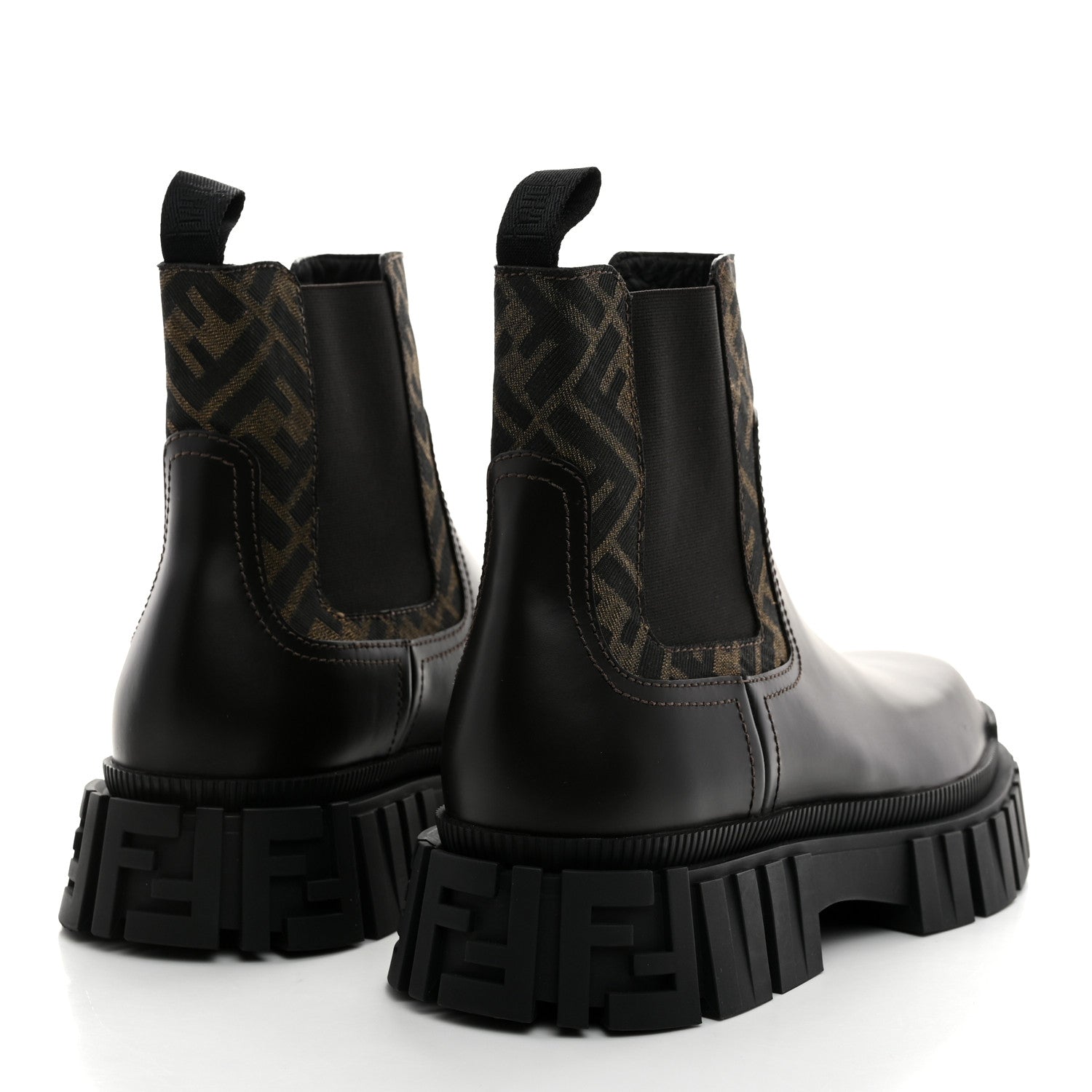 Fendi Vitello Fabric Jacquard FF 1974 Mens Fendi Force Chelsea Boots 9 Black Tobacco 4 of 9