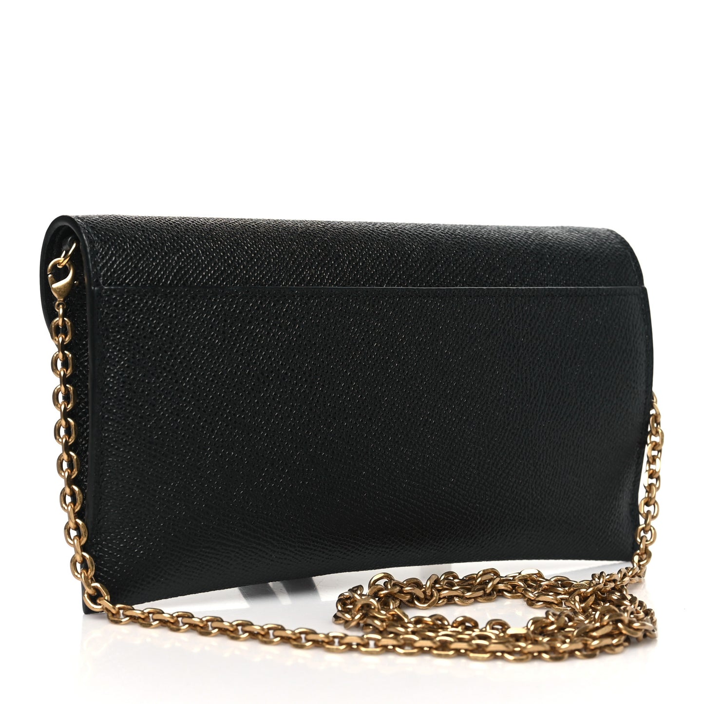 Grained Calfskin Saddle Chain Wallet Pouch Black