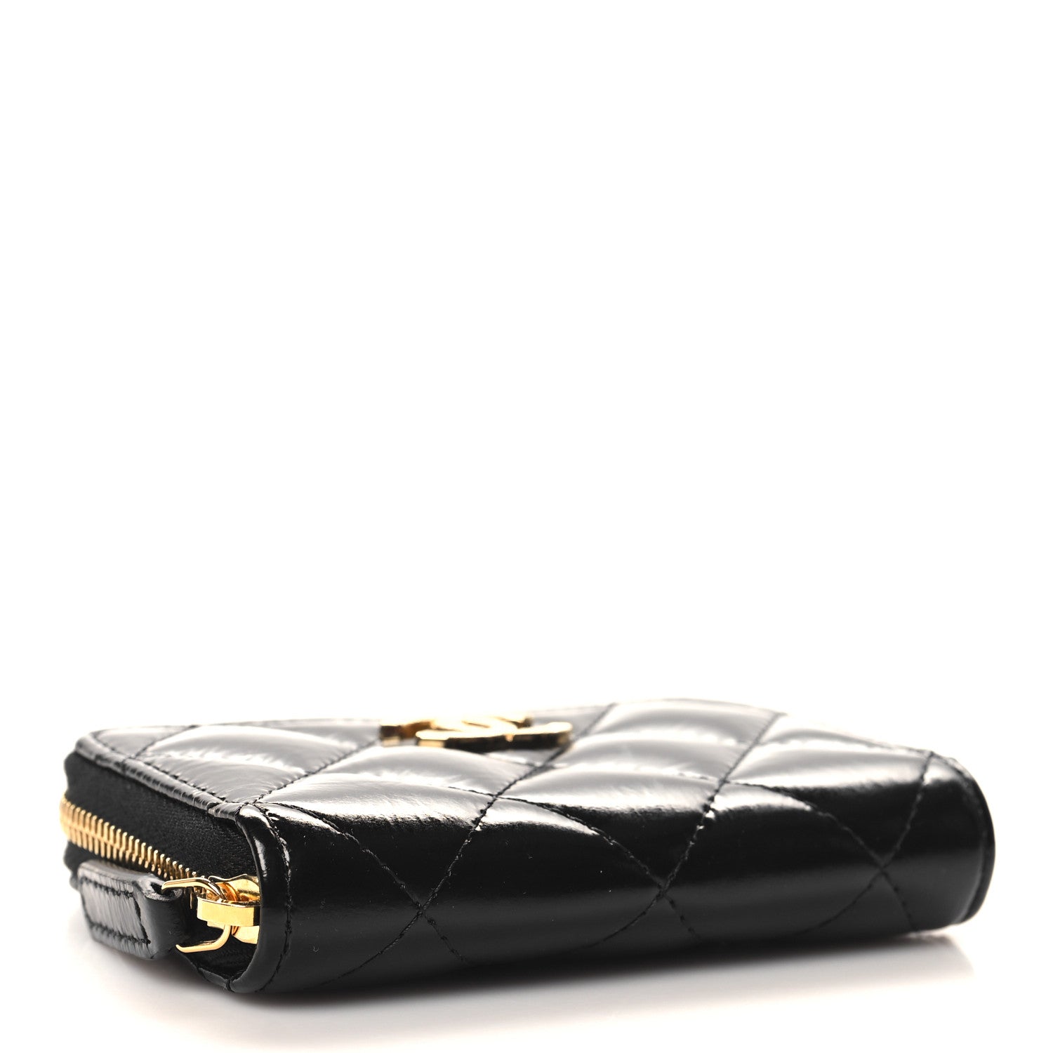 Chanel Shiny Lambskin Quilted Textured CC Zip Coin Purse Black 4 of 8