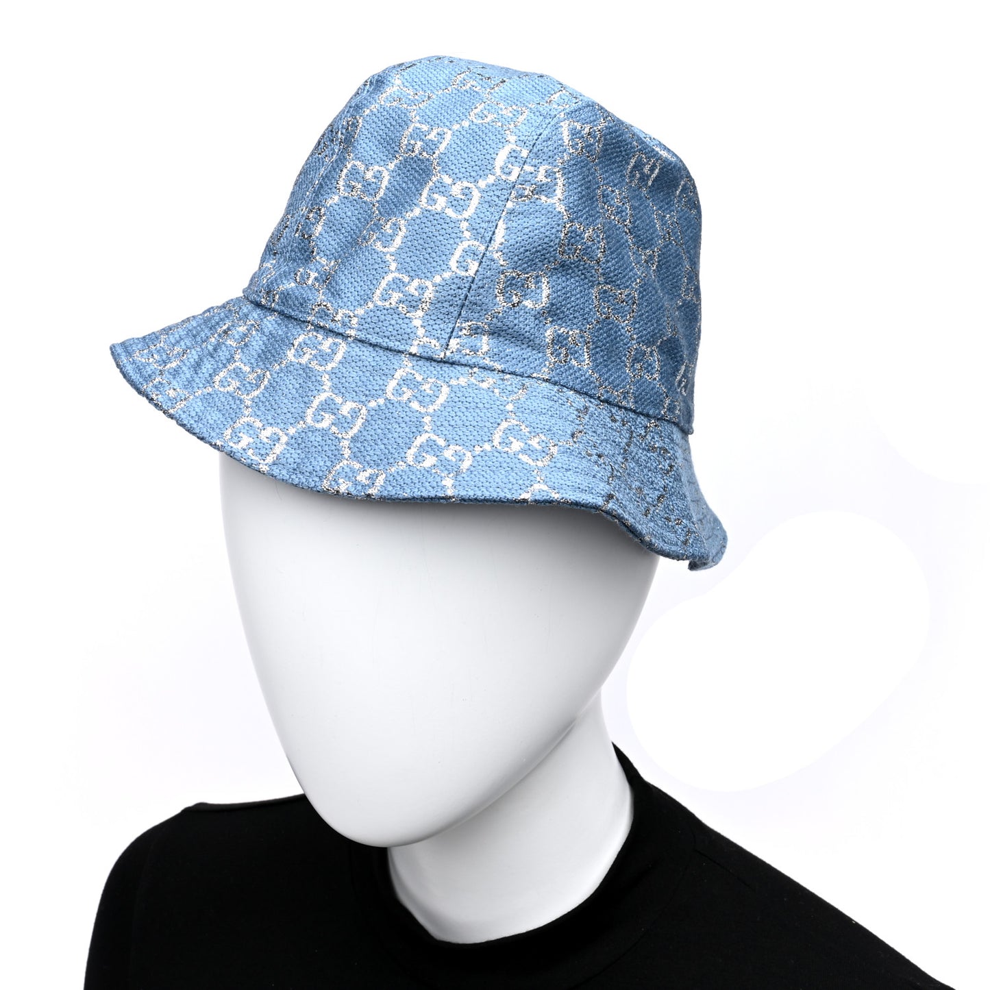 Canvas Lame GG Monogram Bucket Hat S Light Blue Silver