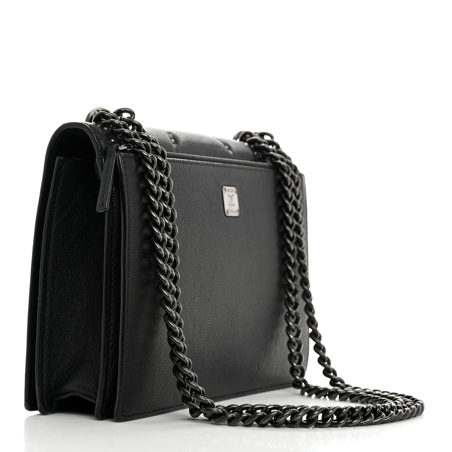 Calfskin Stud Disco Flap Crossbody Bag Black