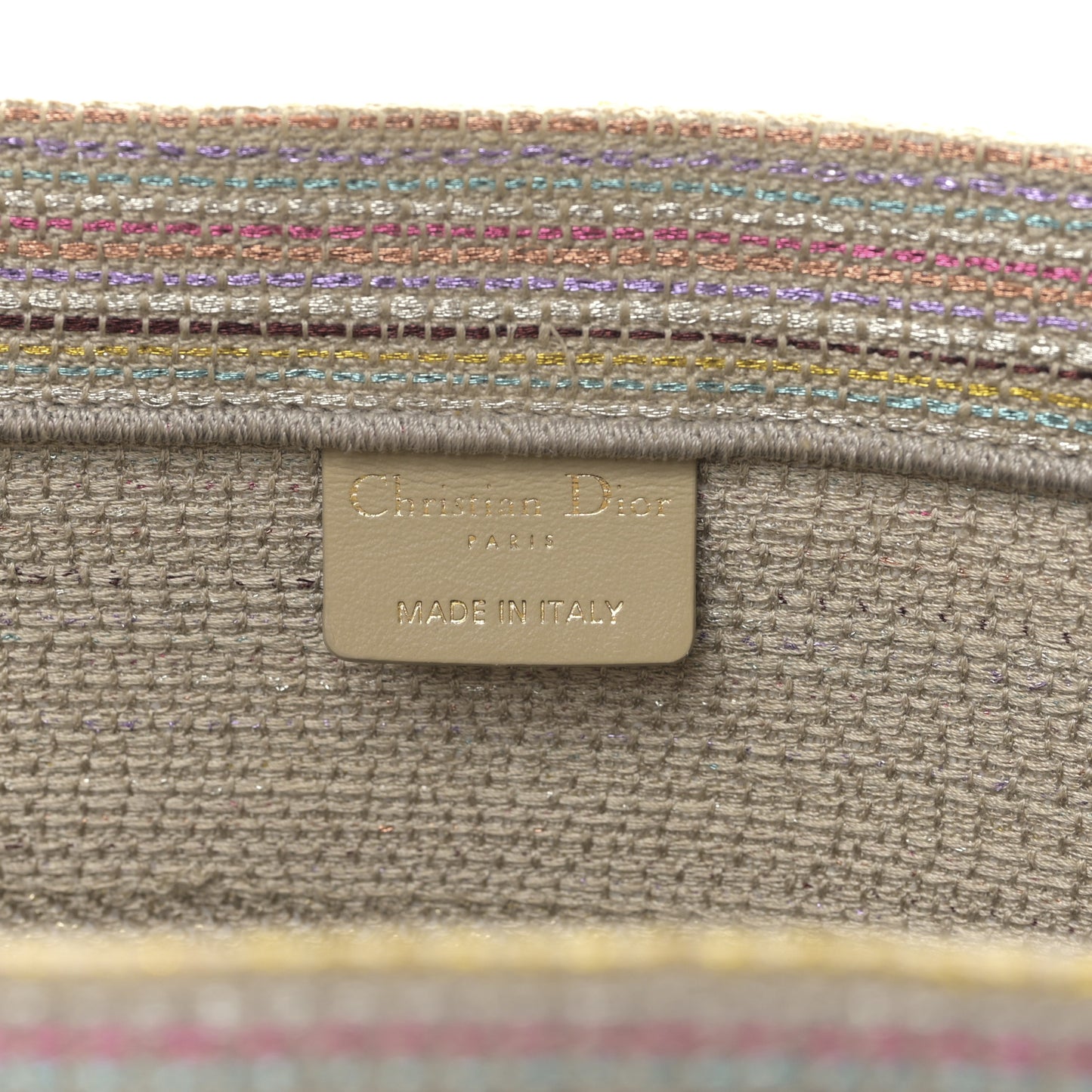 Canvas Embroidered Medium Stripes Book Tote Beige Multicolor