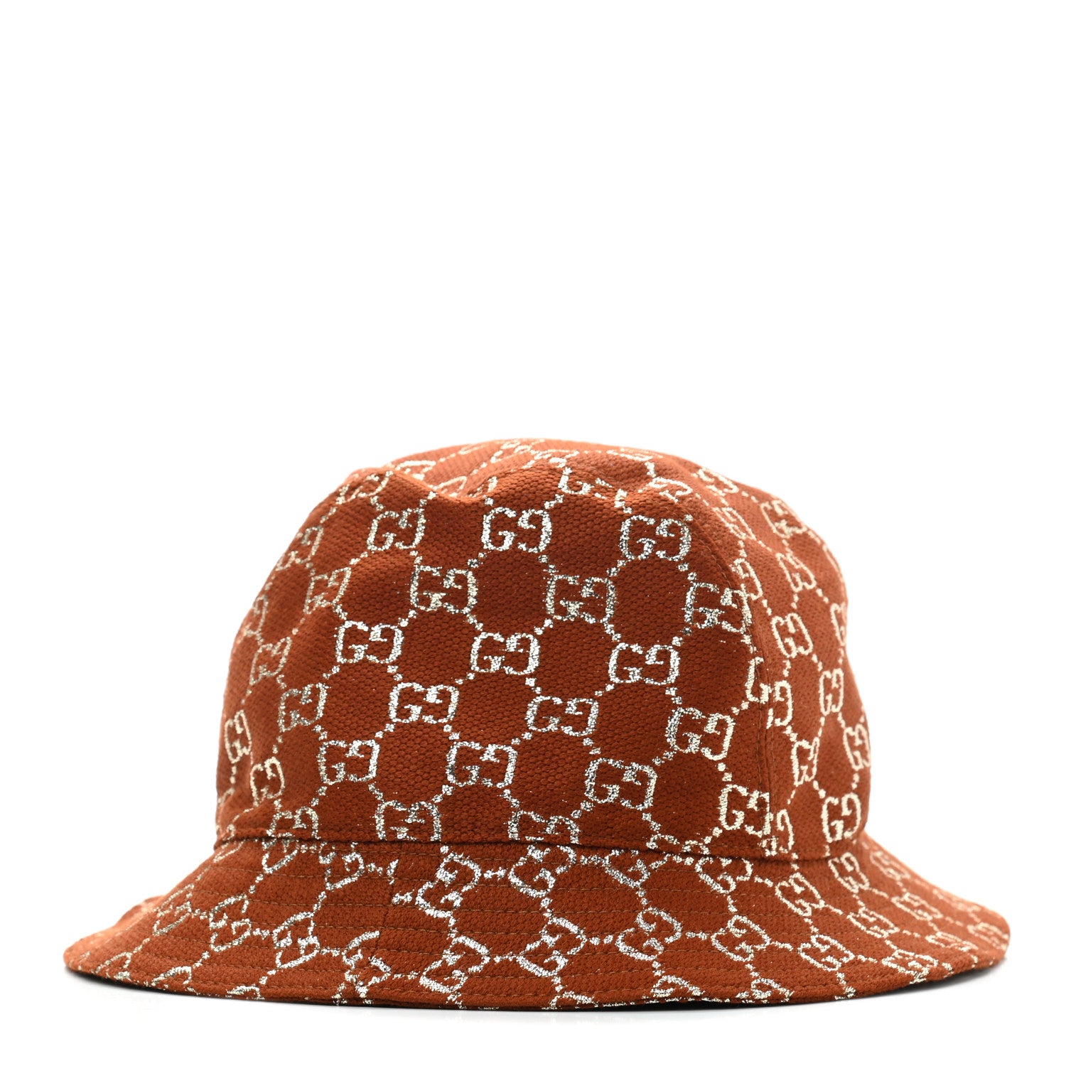 Gucci Canvas Lame GG Monogram Bucket Hat M Burnt Orange Silver Gucci Canvas Lame GG Monogram Bucket Hat M Burnt Orange Silver