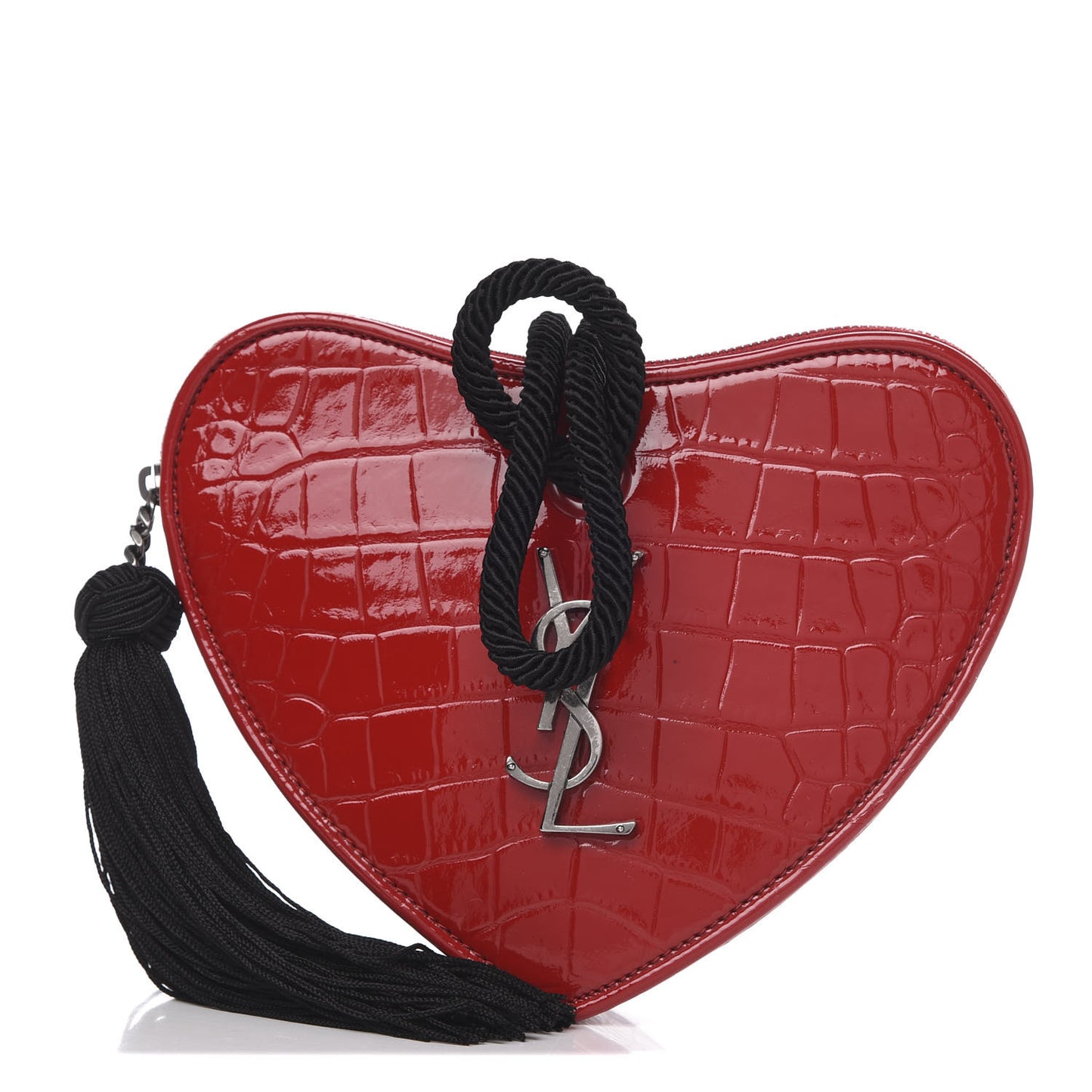 Patent Crocodile Embossed Sac Coeur Heart Shaped Clutch Red