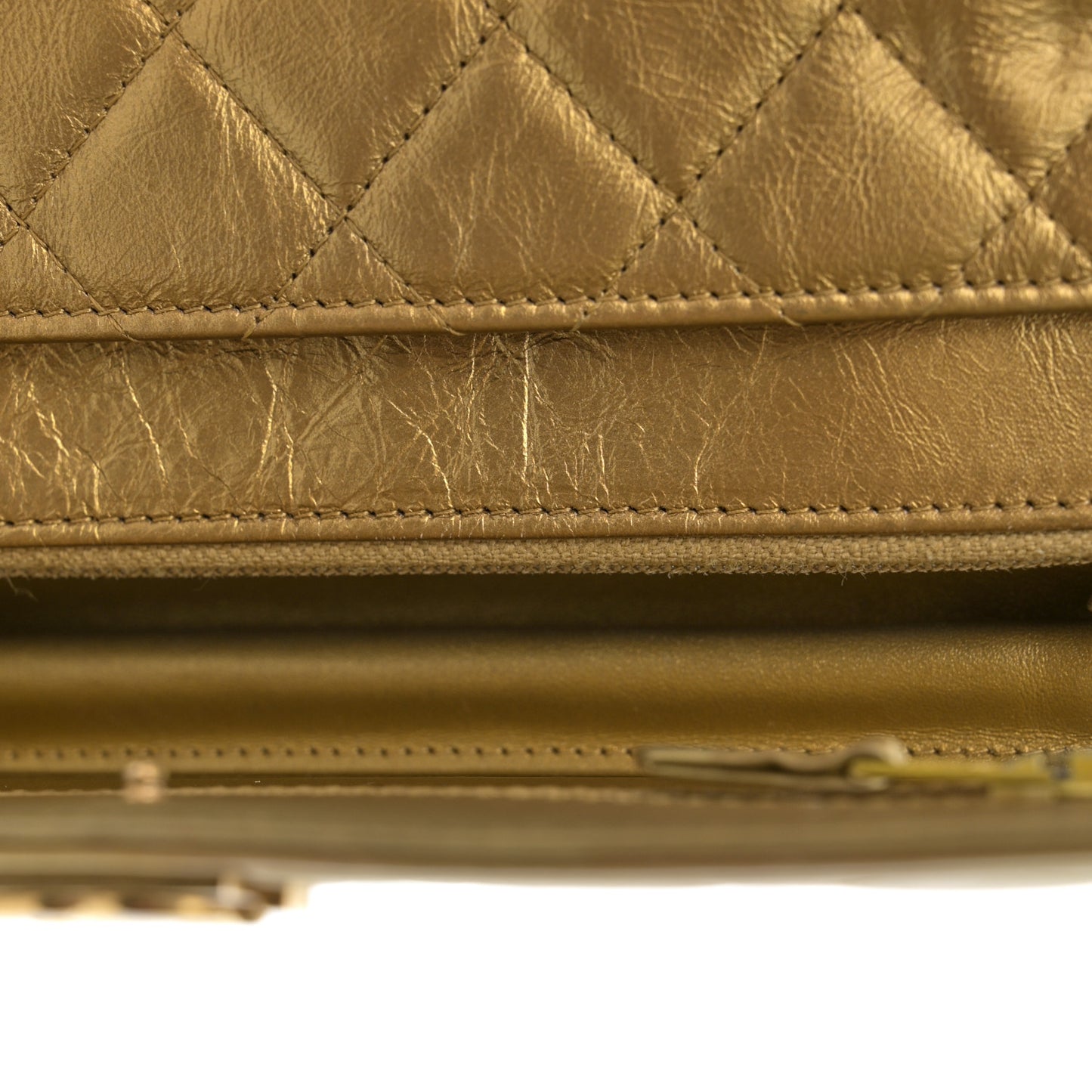 Distressed Calfskin Quilted Boy Wallet On Chain WOC Gold