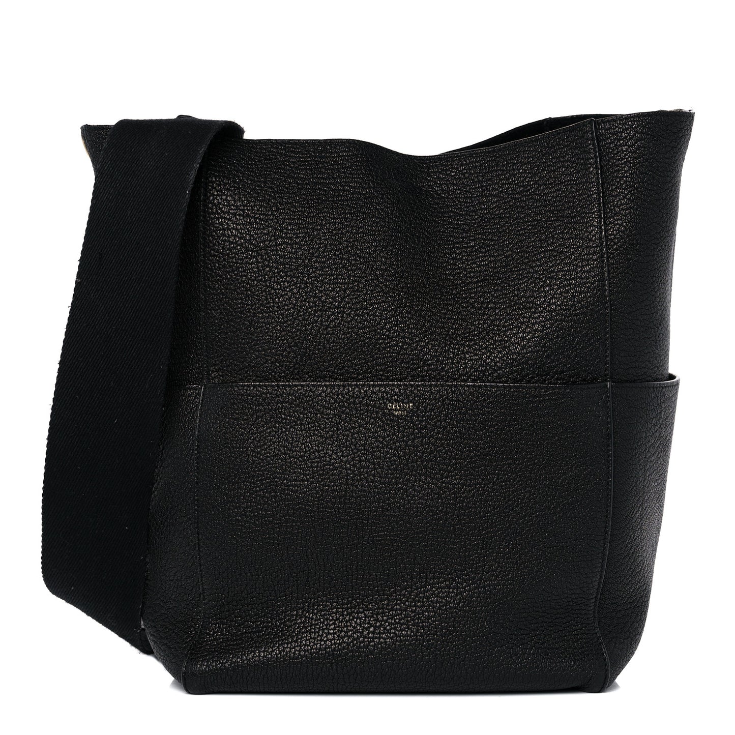 Soft Grained Calfskin Sangle Bucket Bag Black