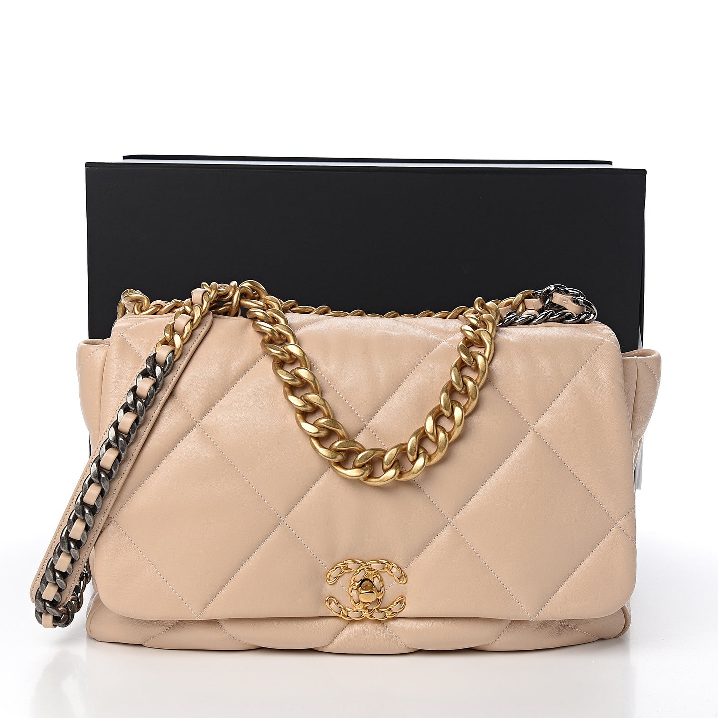Lambskin Quilted Maxi 19 Flap Light Beige