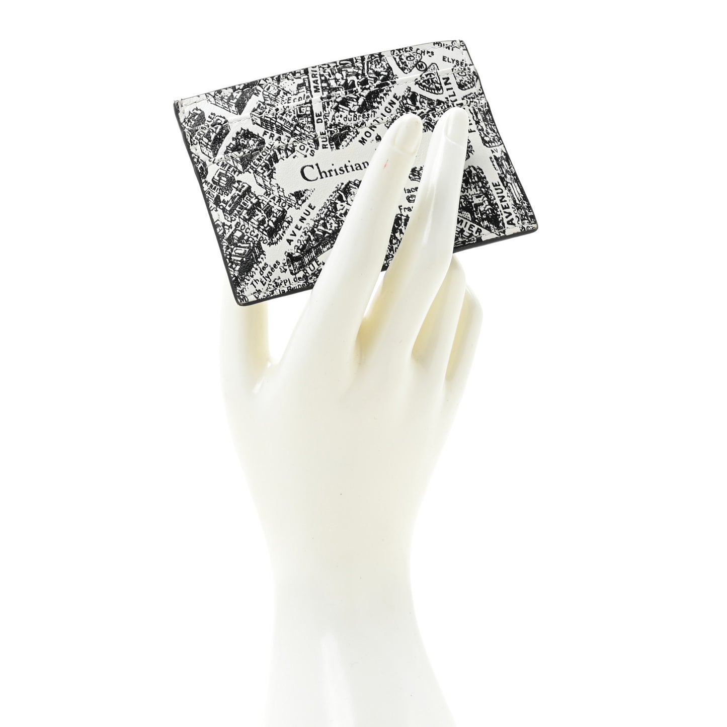 Calfskin Plan De Paris Print Card Holder White Black