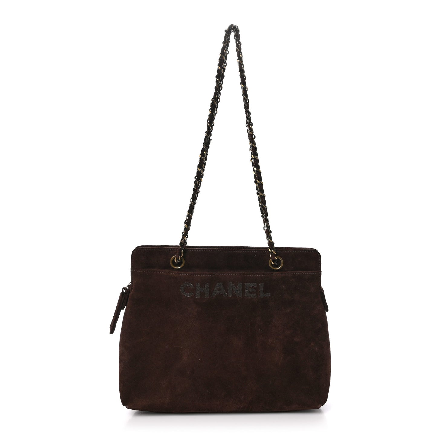 Suede Shopping Chain Tote Brown