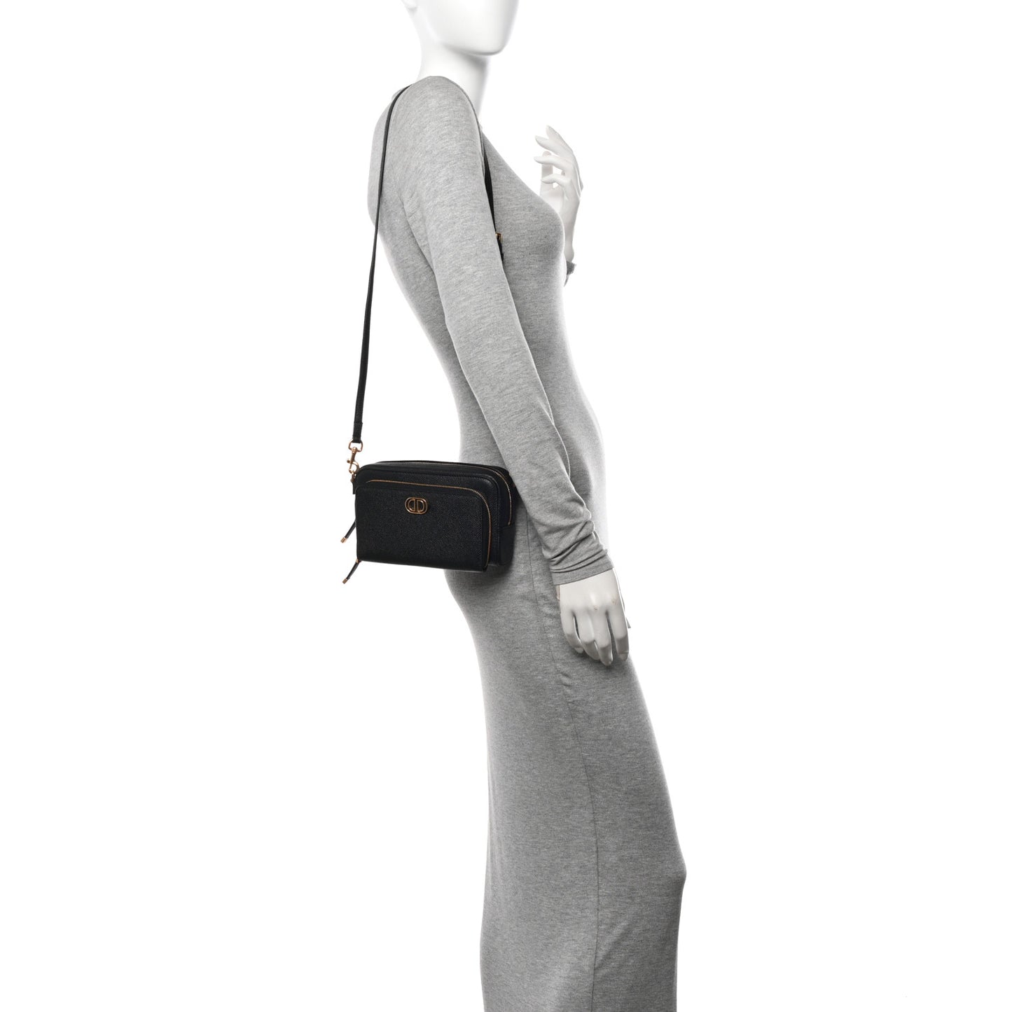 Grained Calfskin Caro Double Pouch Black