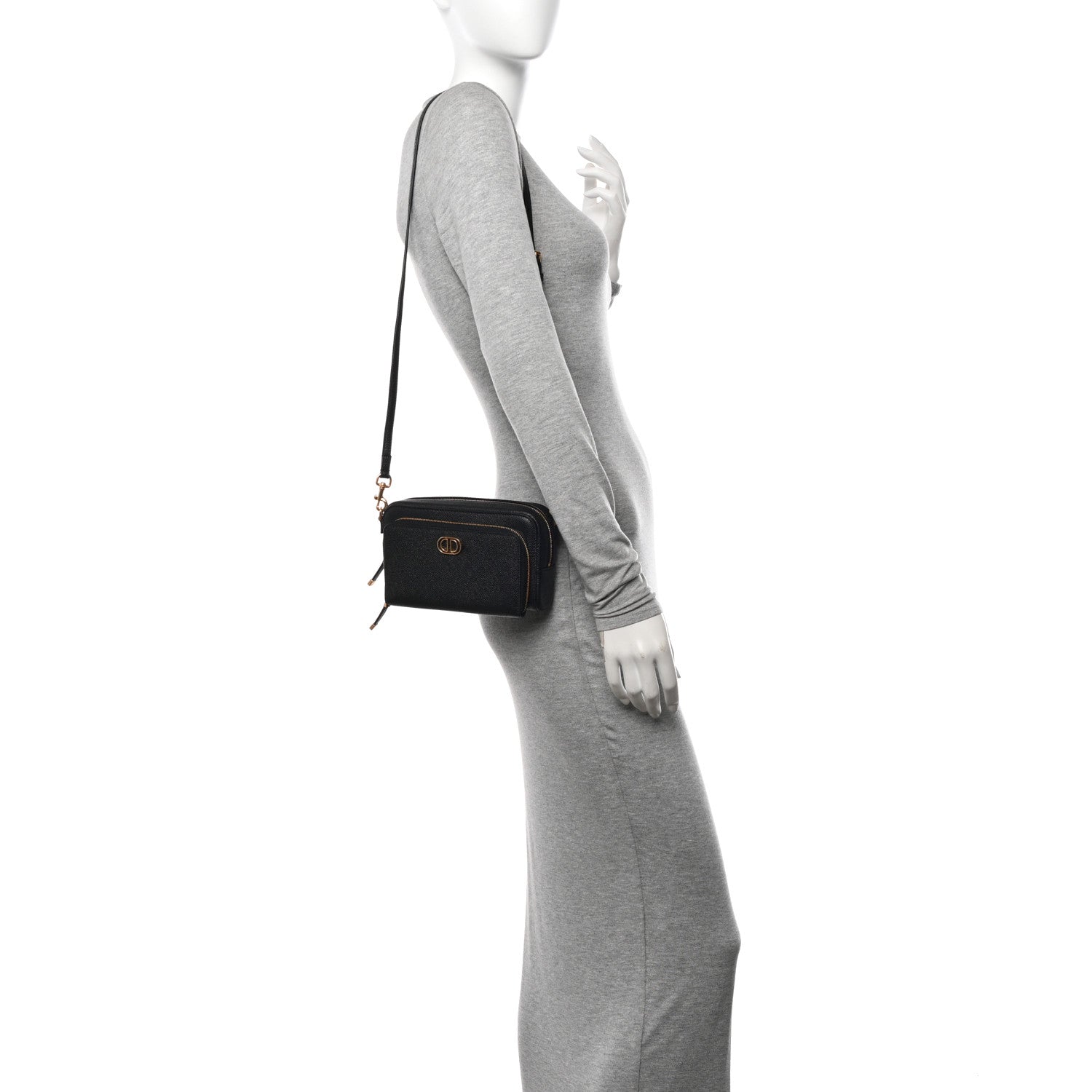 Christian Dior Grained Calfskin Caro Double Pouch Black 2 of 9