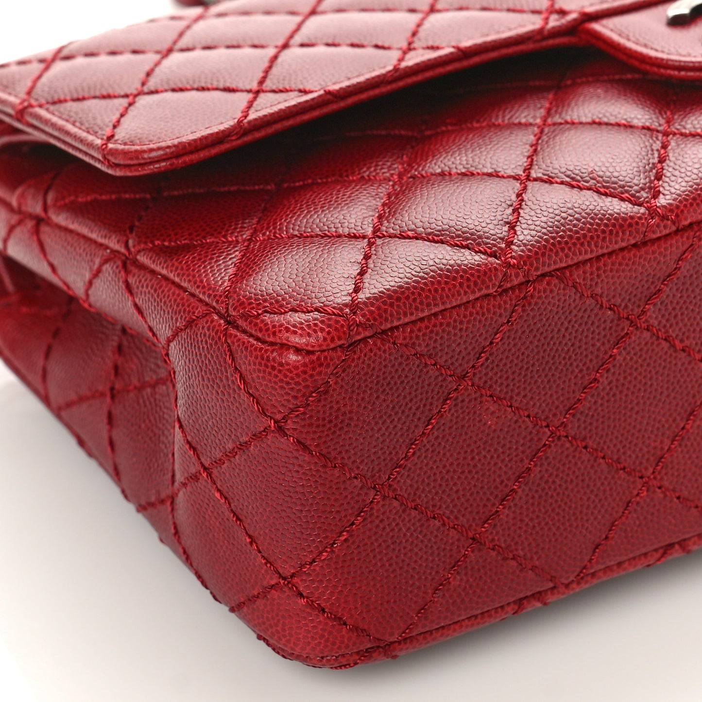 Caviar Quilted Medium Double Flap Dark Red