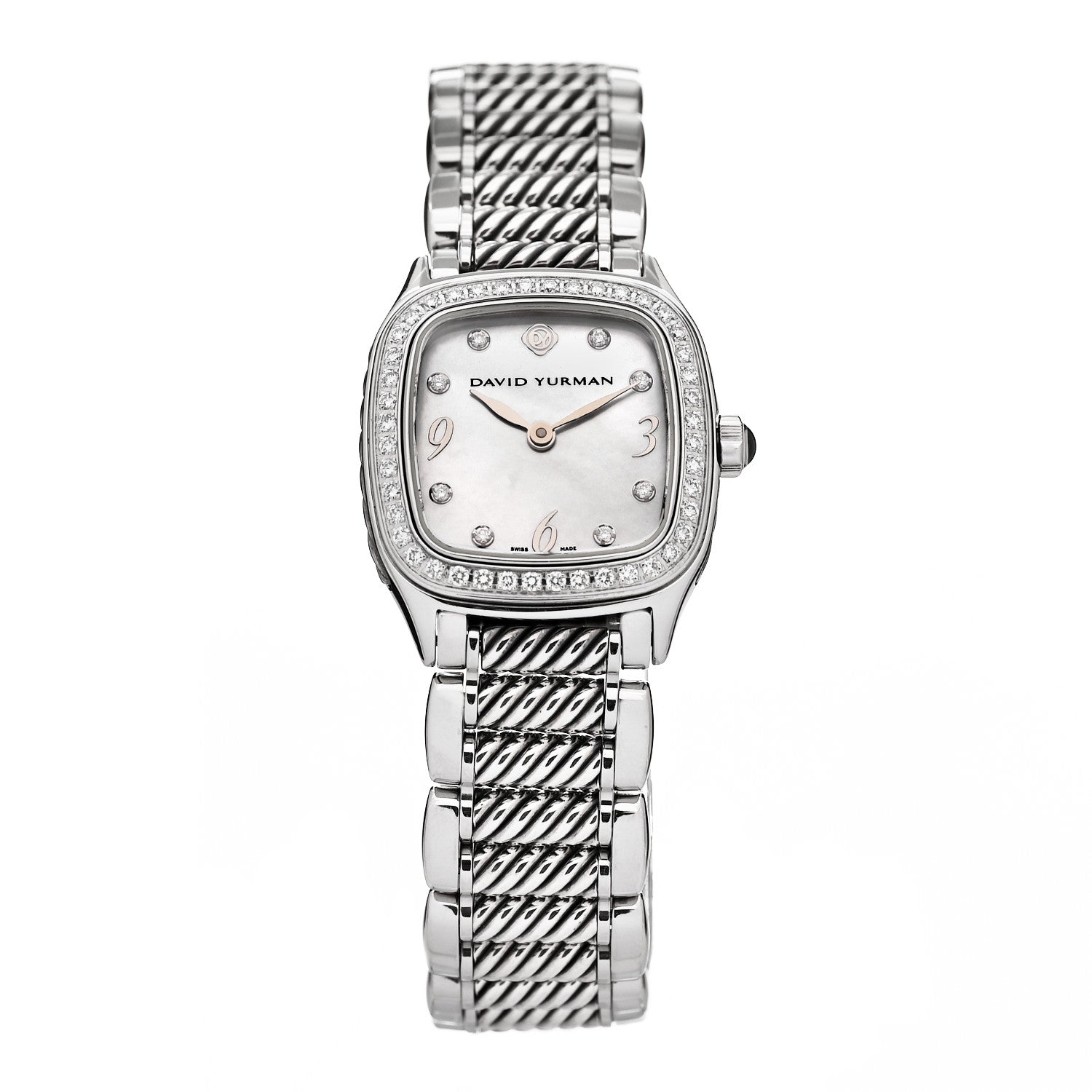 David Yurman Stainless Steel Diamond Bezel Mother of Pearl 25mm Thoroughbred Quartz Watch 1 of 4