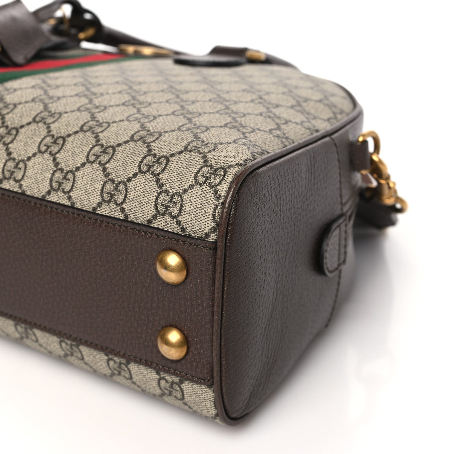 GG Supreme Monogram Textured Dollar Calfskin Web Medium Ophidia Top Handle Duffle Bag Beige Ebony New Acero