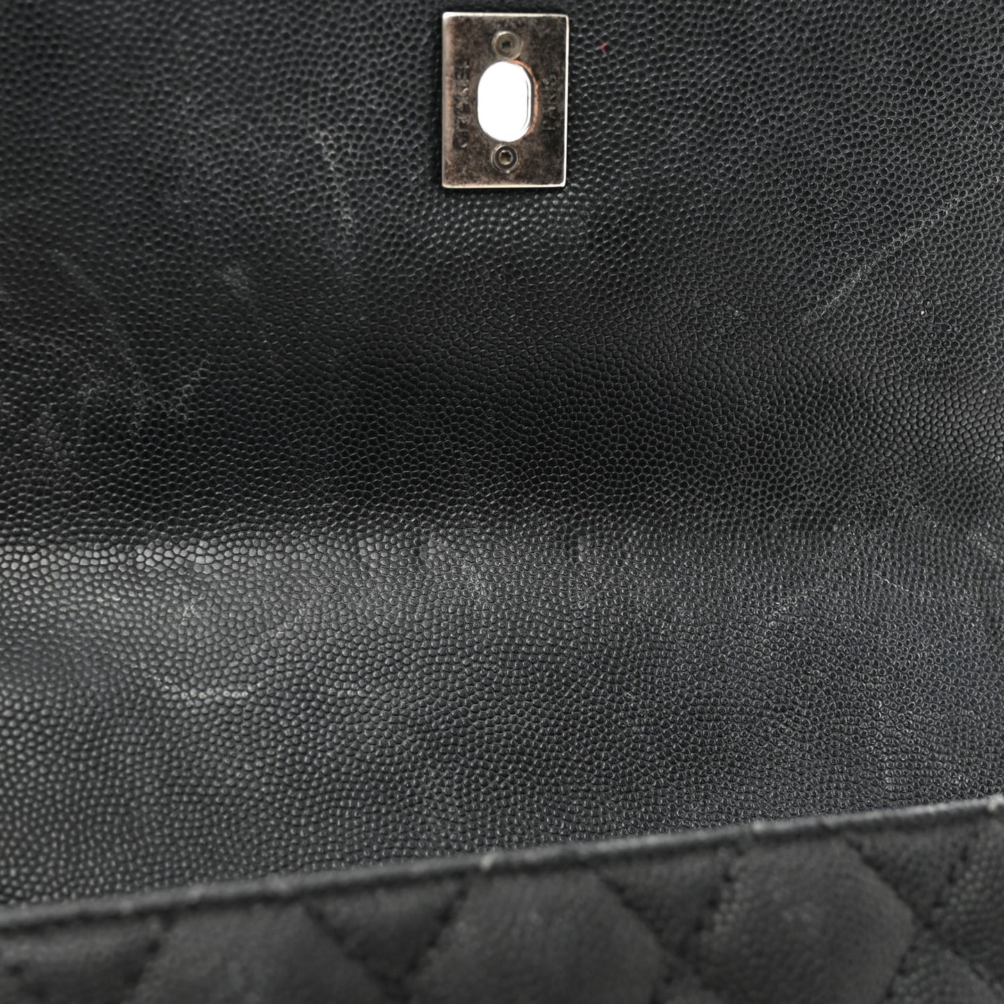 Caviar Lizard Embossed Quilted Mini Coco Handle Flap Black