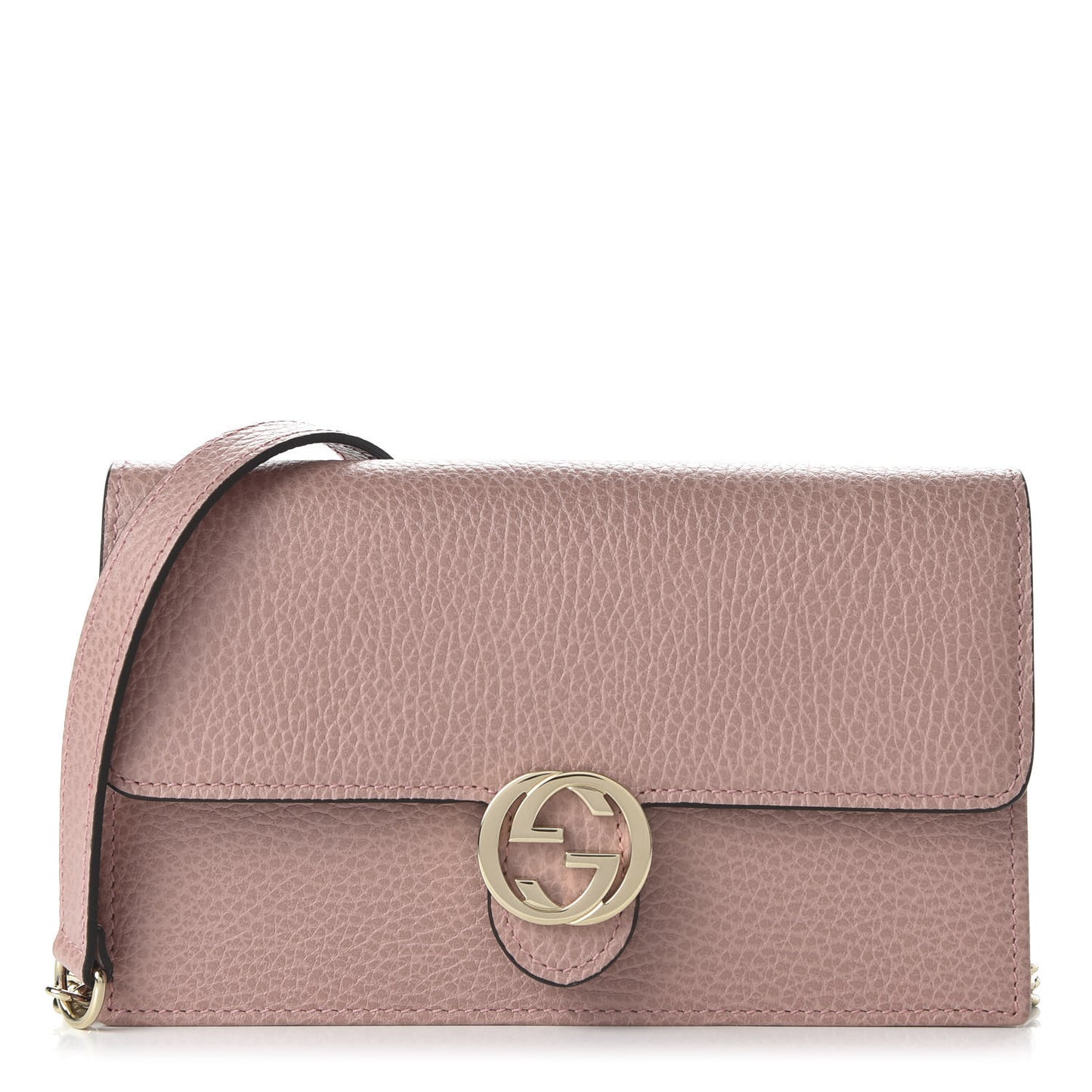 Dollar Calfskin Interlocking G Chain Wallet Soft Pink